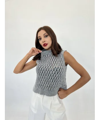 43021 TRİKO FİLE SÜVETER-GRİ