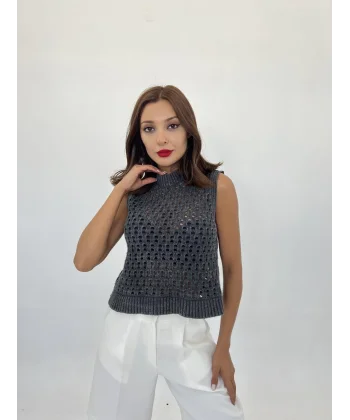 43021 TRİKO FİLE SÜVETER-SİYAH