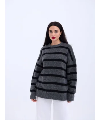 43111 TRİKO ÇİZGİLİ SALAŞ KAZAK-ANTRASİT-SİYAH