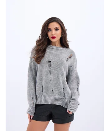 43201 TRİKO YIRTIKLI SALAŞ KAZAK-GRİ