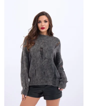 43201 TRİKO YIRTIKLI SALAŞ KAZAK-SİYAH