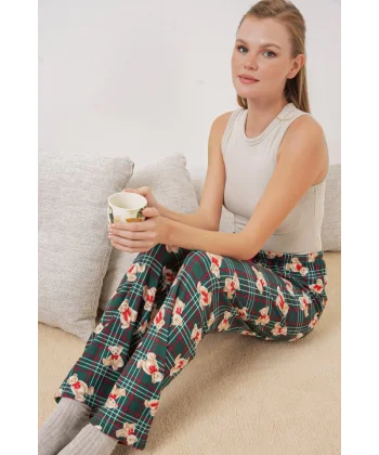 4323 Desenli Pijama Altı - Zümrüt Yeşili