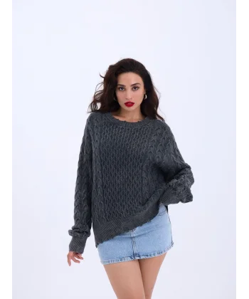 43271 TRİKO SALAŞ SAÇ ÖRGÜ KAZAK-SİYAH