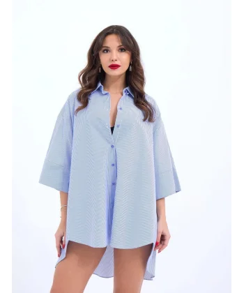 4328 GÖMLEKMAVİ BEYAZ ÇİZGİLİ