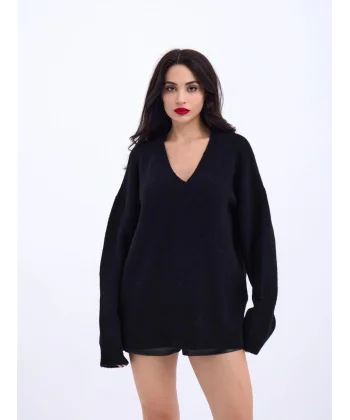 43281 TRİKO V YAKA SALAŞ-SİYAH