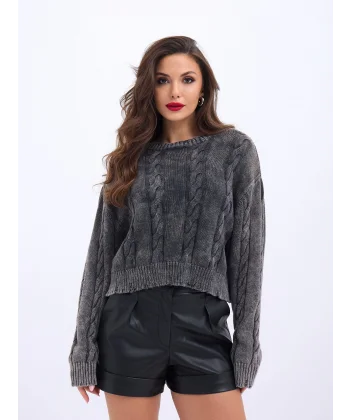 43331 TRİKO SAÇ ÖRGÜ KAZAK-ANTRASİT