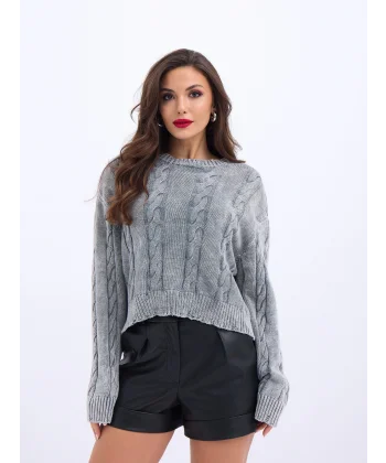 43331 TRİKO SAÇ ÖRGÜ KAZAK-GRİ