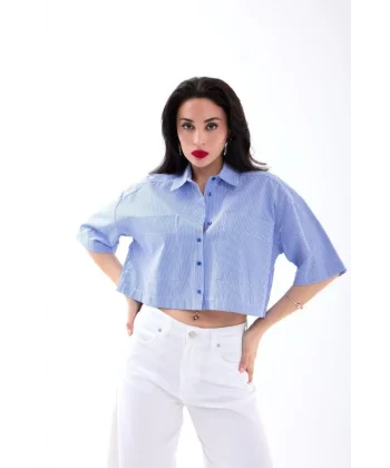 4873 GÖMLEK-MAVİ BEYAZ ÇİZGİLİ