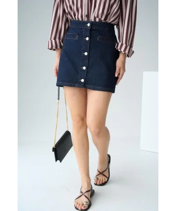 5 Düğmeli Kot Etek - Rins