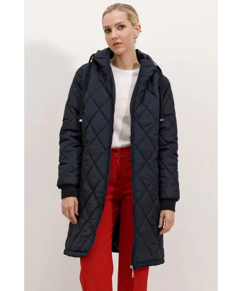 51 Kapitone Uzun Şişme Mont  Lacivert