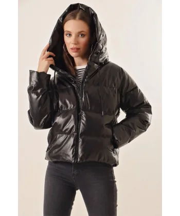 5114 Oversize Deri Mont  Siyah