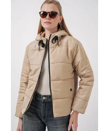 5117 Kapşonlu Şişme Mont  D.Vizon