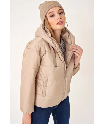 5117 Kapşonlu Şişme Mont  Vizon