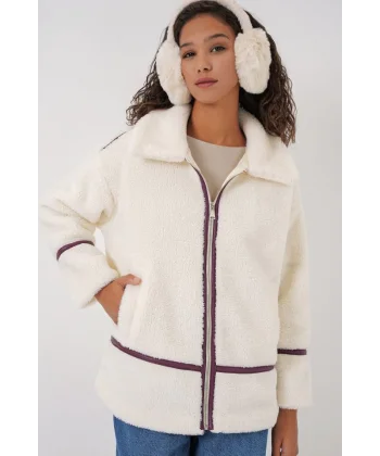 5173 Astarlı Peluş Ceket  Mürdüm