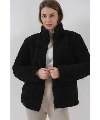 5178 Astarlı Peluş Mont  Siyah