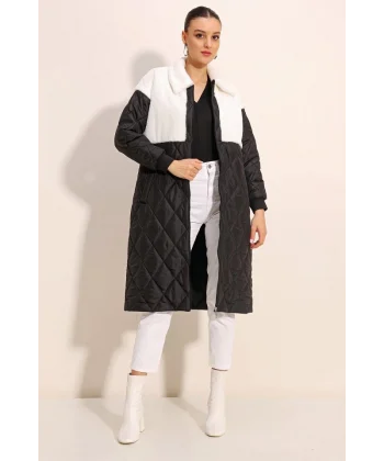 5185 Uzun Oversize Şişme Mont  Beyaz