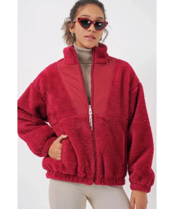 5194 Peluş Mont Ceket  A.Bordo