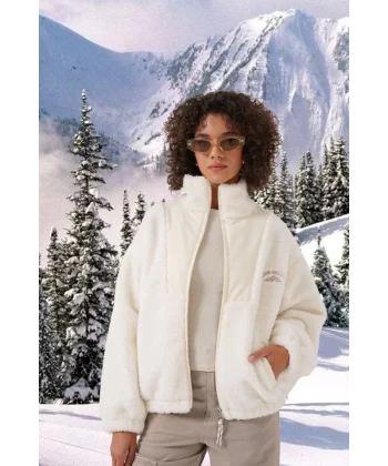 5194 Peluş Mont Ceket  Ekru