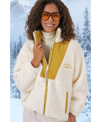 5194 Peluş Mont Ceket  Hardal