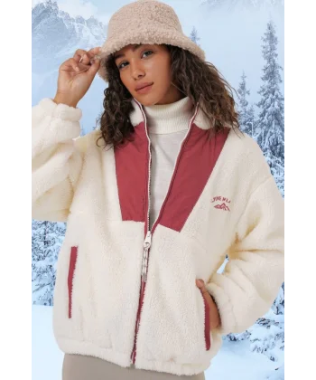 5194 Peluş Mont Ceket  Kiremit