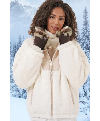 5194 Peluş Mont Ceket  Krem