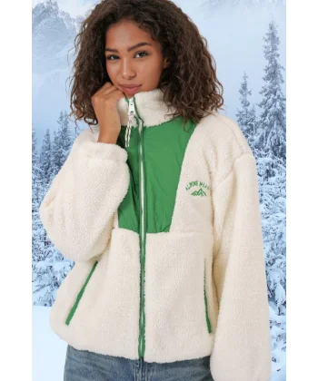 5194 Peluş Mont Ceket  Zümrüt Yeşili