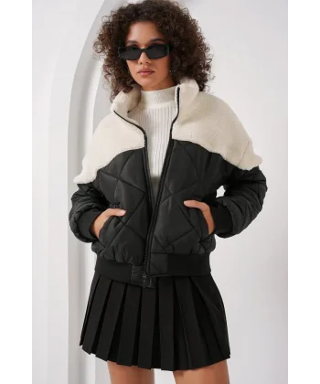 5195 Kapitone Şişme Mont  Ekru