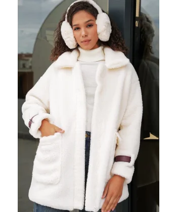 5206 Oversize Peluş Mont - Mürdüm