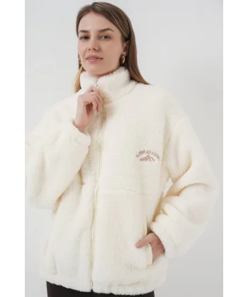 5212 Oversize Peluş Ceket Mont  Ekru