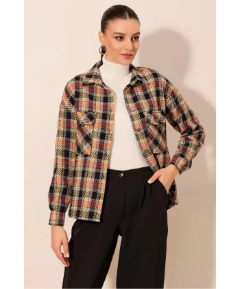 54 Ekose Desen Çift Cepli Gömlek  A. Kiremit