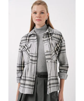 54 Ekose Desen Çift Cepli Gömlek  A.Gri