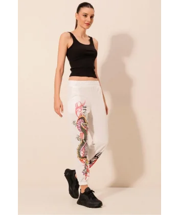 55437 Desenli Eşofman Altı - Beyaz