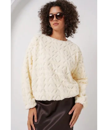 55445 Peluş Kazak  Ekru