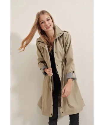 5808 Bel Bağlamalı Trençkot - Bej