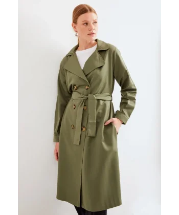 5853 Kruvaze Yaka Trençkot - Haki