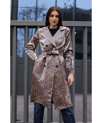 5853 Kruvaze Yaka Trençkot - M. Taba