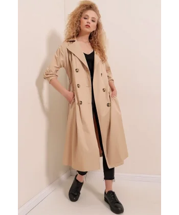 5853 Kruvaze Yaka Trençkot - Vizon