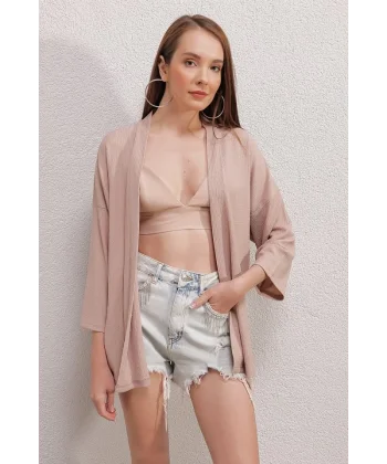 5862 Örme Kimono - Bej