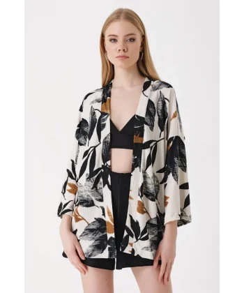 5862 Örme Kimono - D. Siyah