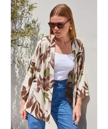 5862 Örme Kimono - Haki