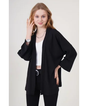 5862 Örme Kimono - Siyah