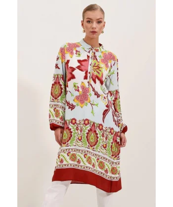 5903 Desenli Viskon Elbise - Bordo