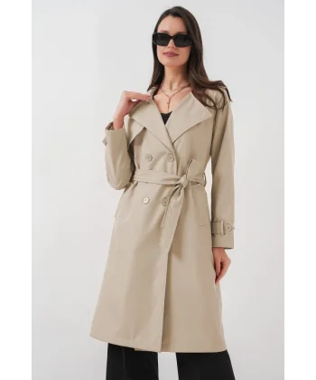 5918 Kruvaze Yaka Trençkot - K. Bej