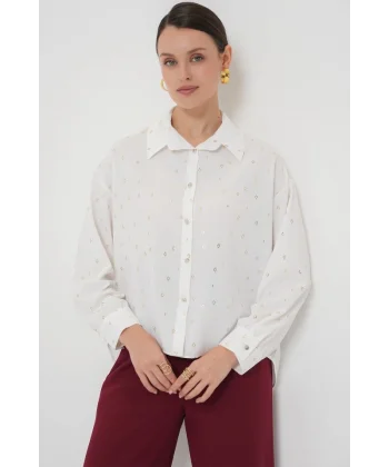 5924 Gümüş Çizgili Gömlek  B.Beyaz