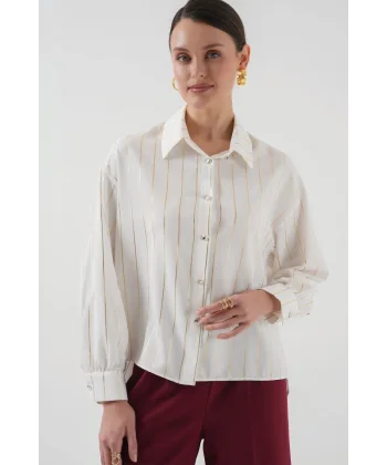 5924 Gümüş Çizgili Gömlek  C.Beyaz