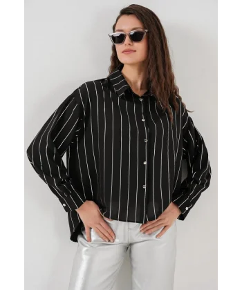 5924 Gümüş Çizgili Gömlek  Siyah