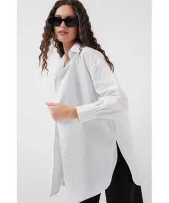 5946 Oversize Uzun Gömlek Tunik  Beyaz