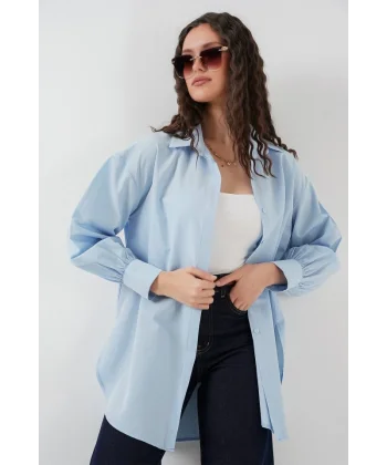 5946 Oversize Uzun Gömlek Tunik  Mavi