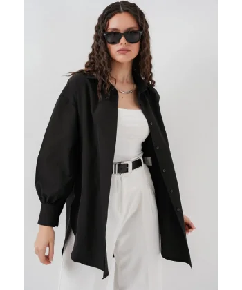5946 Oversize Uzun Gömlek Tunik  Siyah
