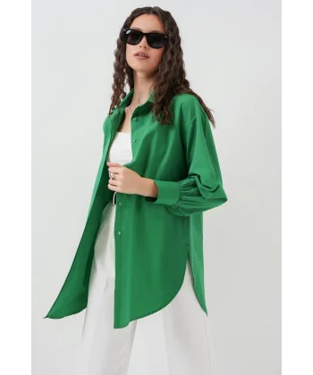 5946 Oversize Uzun Gömlek Tunik  Yeşil